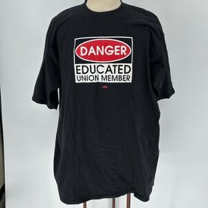 Vintage 1997 Danger Educated Union Member T-Shirt union made USA 3XL Black